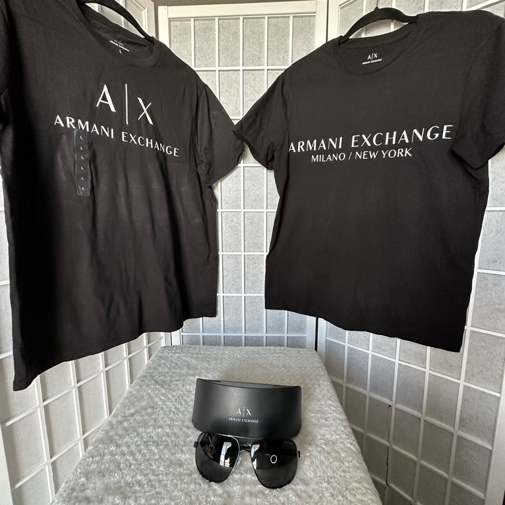 New Armani Exchange 2 Slim Fit Crewneck T-Shirts and Sunglasses (Bundle Package)